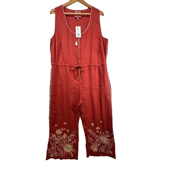 Johnny Was Pants - Johnny Was Women's Jumpsuit XL Elia Linen Tie Waist Sleeveless Boho Festival NWT